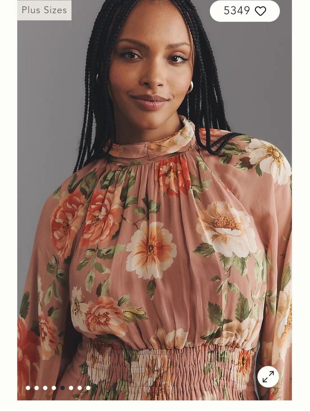 Antropologie Somerset Floral Pink  Long-Sleeve Mock-Neck Chiffon Maxi Dress XL - Picture 5 of 9